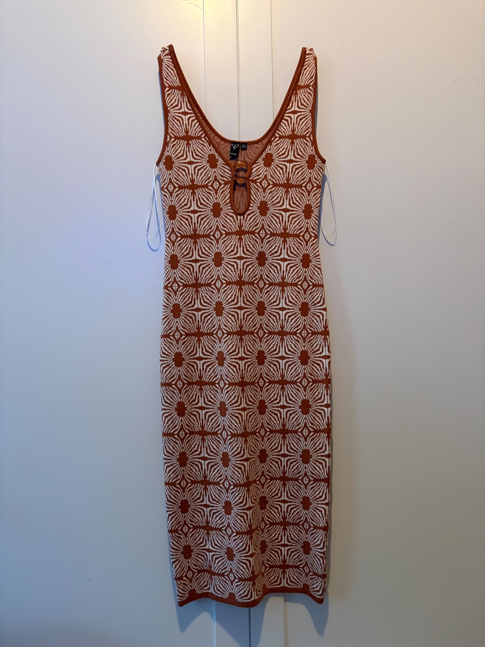 Rust Crochet Knit Tank Midi Dress